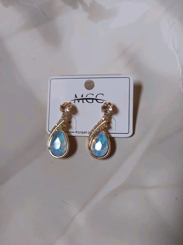 Tear Drop Partywear Earring  - Skyblue