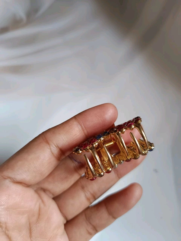 Golden Metal Multicolor Stone Hair Claw