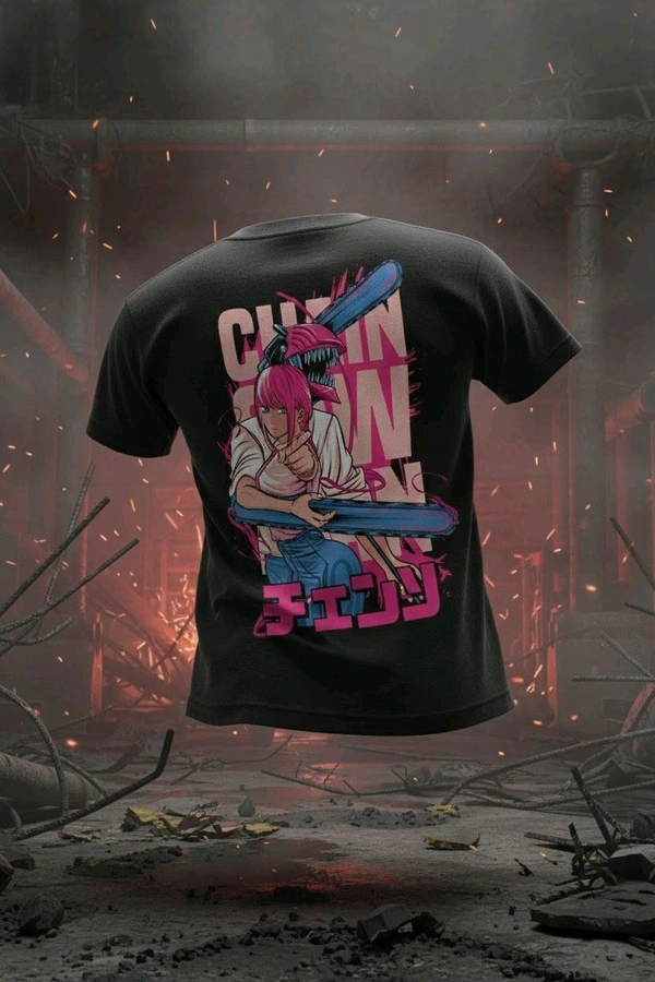 Denji And Makima Chainsaw Girl Rampage – Black Anime Tee CS-009