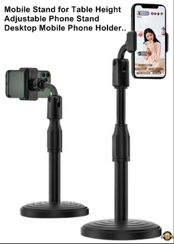 Universal Mobile Stand for Table with Adjustable Height | 360 Degree Rotation Mobile Holder for Table & Bed Compatible with All Smartphones (Black)