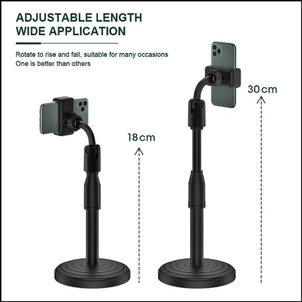 Universal Mobile Stand for Table with Adjustable Height | 360 Degree Rotation Mobile Holder for Table & Bed Compatible with All Smartphones (Black)