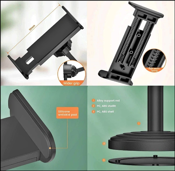 Universal Mobile Stand for Table with Adjustable Height | 360 Degree Rotation Mobile Holder for Table & Bed Compatible with All Smartphones (Black)