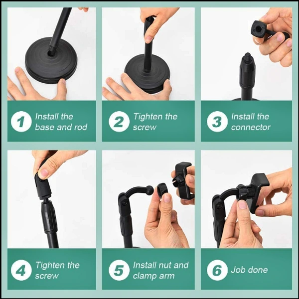 Universal Mobile Stand for Table with Adjustable Height | 360 Degree Rotation Mobile Holder for Table & Bed Compatible with All Smartphones (Black)