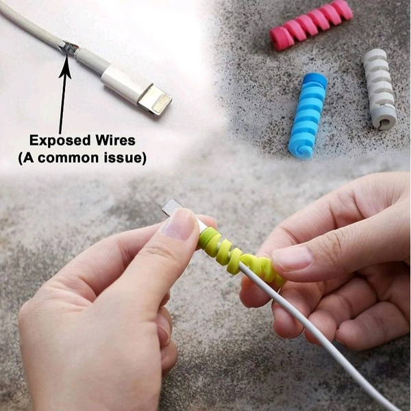 Premium Spiral Cable Protector (Pack of 4) | Universal Silicone Wire Guard for Mobile Charger & Earphone | Anti-Break USB Data Cable Saver by Mega Mart XZ