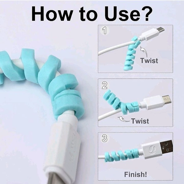 Premium Spiral Cable Protector (Pack of 4) | Universal Silicone Wire Guard for Mobile Charger & Earphone | Anti-Break USB Data Cable Saver by Mega Mart XZ