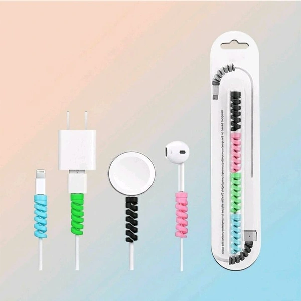 Premium Spiral Cable Protector (Pack of 4) | Universal Silicone Wire Guard for Mobile Charger & Earphone | Anti-Break USB Data Cable Saver by Mega Mart XZ