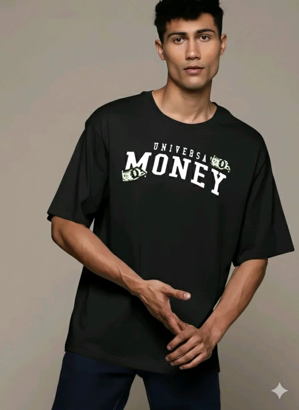 Universal Money Graphic Oversized T-Shirt | Streetwear Hip Hop Printed Tee for Men & Women - S, Black