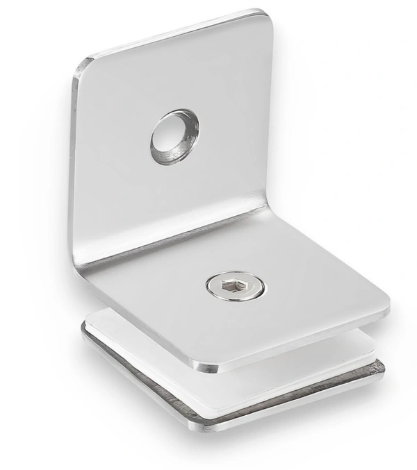 MAK HARDWARE L CONNECTOR Stainless Steel/ Wall to Glass Connector | Stainless Steel L Connector Hinge for Normal & Toughened Glass Doors 90 Degree Square Frameless Glass Clamp Connector/Shower door Fixed Panel/Glass-to-Glass corner Clamp,for 8mm to 12 mm) Glass Thickness - 202 Grade