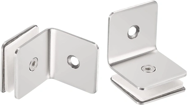 MAK HARDWARE L CONNECTOR Stainless Steel/ Wall to Glass Connector | Stainless Steel L Connector Hinge for Normal & Toughened Glass Doors 90 Degree Square Frameless Glass Clamp Connector/Shower door Fixed Panel/Glass-to-Glass corner Clamp,for 8mm to 12 mm) Glass Thickness - 202 Grade