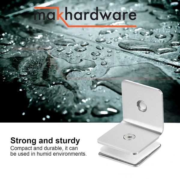 MAK HARDWARE L CONNECTOR Stainless Steel/ Wall to Glass Connector | Stainless Steel L Connector Hinge for Normal & Toughened Glass Doors 90 Degree Square Frameless Glass Clamp Connector/Shower door Fixed Panel/Glass-to-Glass corner Clamp,for 8mm to 12 mm) Glass Thickness - 202 Grade
