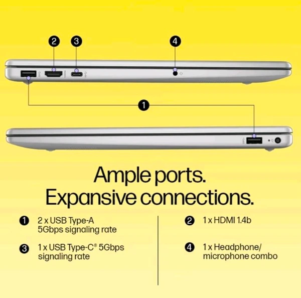 Hp HP 15, AMD Ryzen 3 7320U (8GB LPDDR5, 512GB SSD) FHD, Anti-Glare, Micro-Edge, 15.6"/39.6cm, Win 11, Office 21, Silver, 1.59kg, fc0154AU, AMD Radeon Graphics, 1080p FHD Camera Laptop