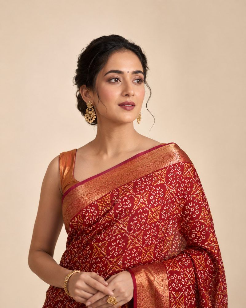 Bandhej silk saree between ₹1000 and ₹2999