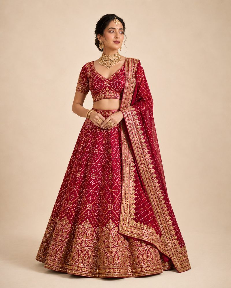 Bridal bandhej lehenga above ₹3000