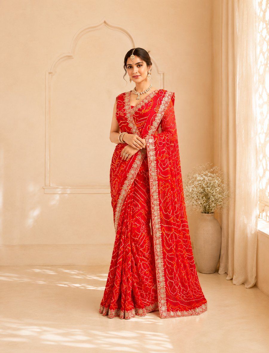Purva Vastra red bandhej saree collection