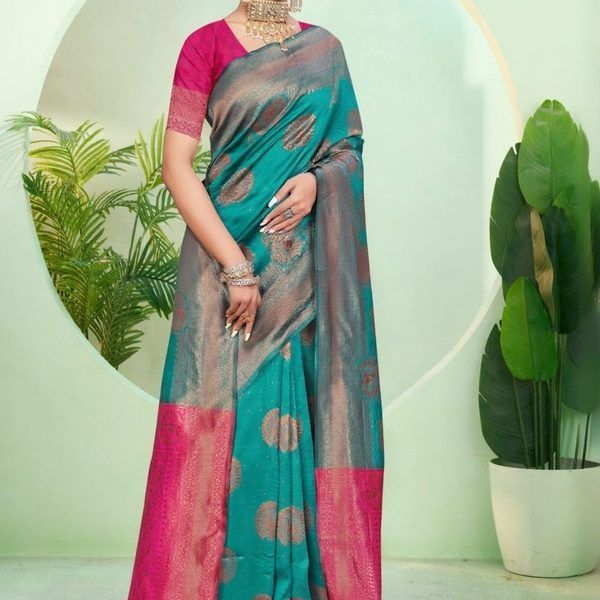 Purvastra teal silk saree