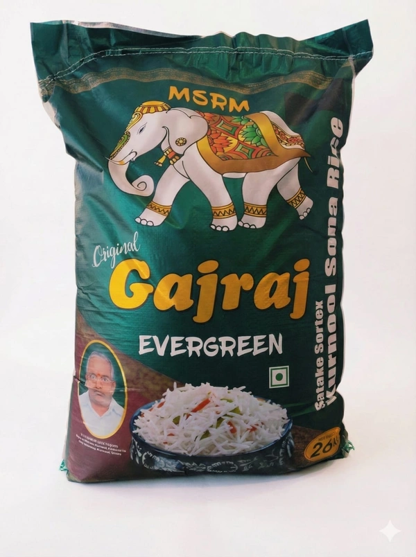 GAJRAJ EVERGREEN SORTEX KURNOOL SONA RICE 26KG BAG