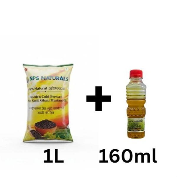 Trial Pack-Wooden Cold Press Mustard Oil 1L Pouch + 160ml Sample FREE 