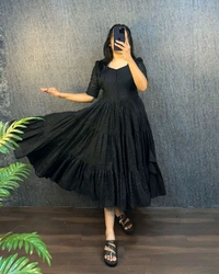 HAKOBA 3 Layer Exclusive Midi Gown - M, Black