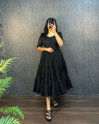 HAKOBA 3 Layer Exclusive Midi Gown - L, Black