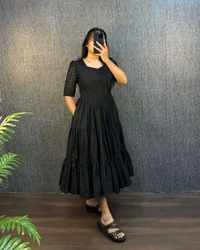 HAKOBA 3 Layer Exclusive Midi Gown - L, Black
