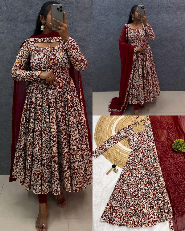 Kalamkari Maxi - L(40), Maroon