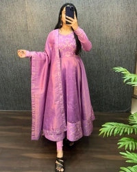 Nila - Banarasi Anarkali Gown - L, Lavender Rose