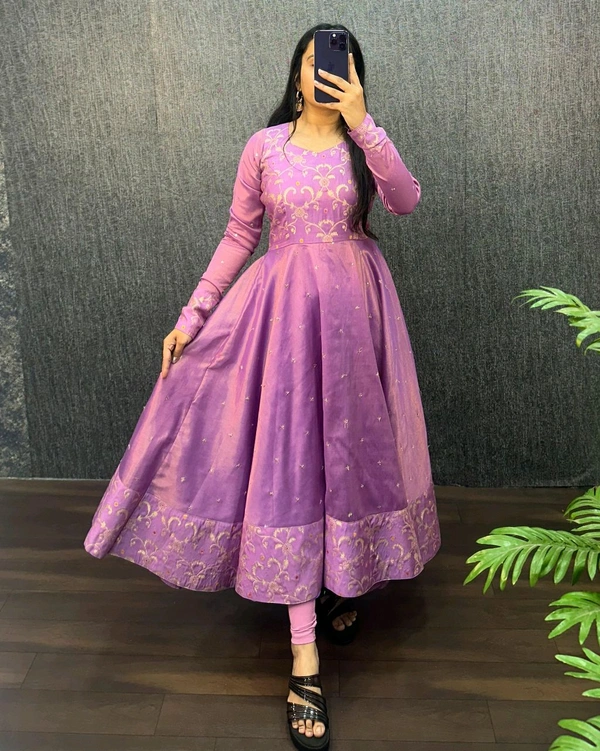 Nila - Banarasi Anarkali Gown - L, Lavender Rose