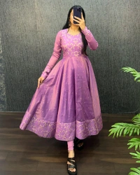 Nila - Banarasi Anarkali Gown - XL, Lavender Rose