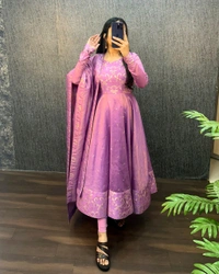 Nila - Banarasi Anarkali Gown - XL, Lavender Rose