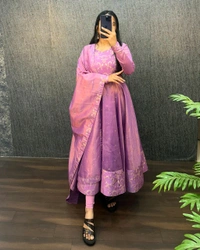 Nila - Banarasi Anarkali Gown - 2XL, Lavender Rose