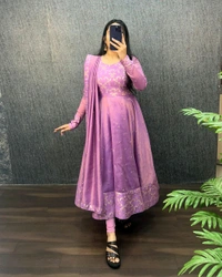 Nila - Banarasi Anarkali Gown - 2XL, Lavender Rose