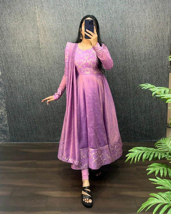 Nila - Banarasi Anarkali Gown - 3XL, Lavender Rose