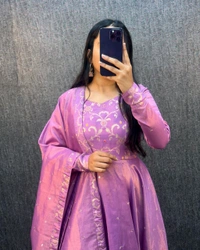 Nila - Banarasi Anarkali Gown - 3XL, Lavender Rose