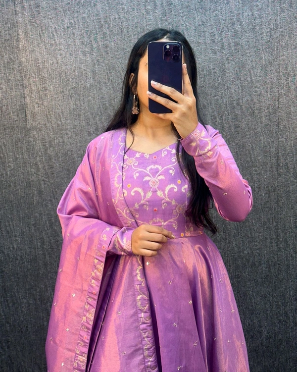 Nila - Banarasi Anarkali Gown - 3XL, Lavender Rose