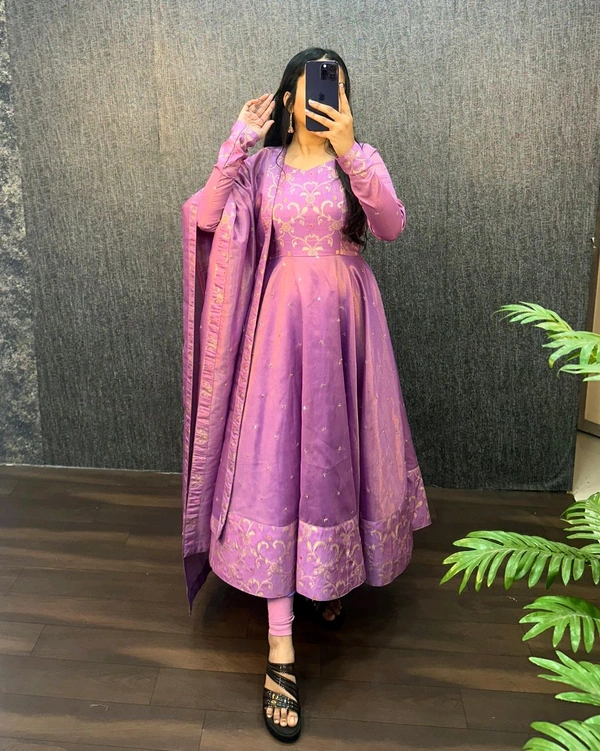 Nila - Banarasi Anarkali Gown - 3XL, Lavender Rose