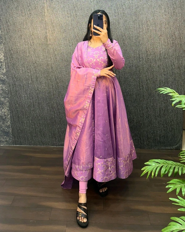 Nila - Banarasi Anarkali Gown - 3XL, Lavender Rose