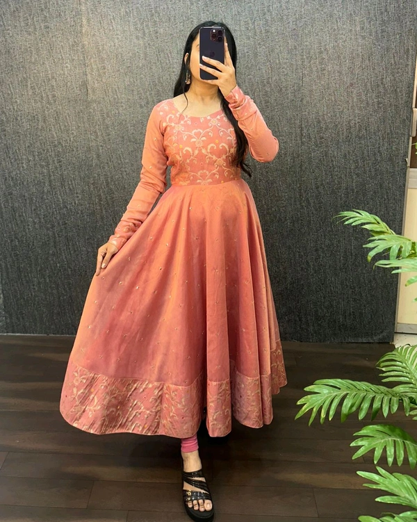 Nila - Banarasi Anarkali Gown - S(36), Peach