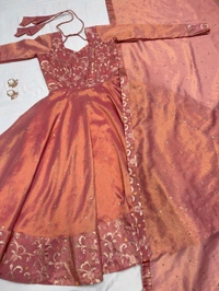 Nila - Banarasi Anarkali Gown - S(36), Peach