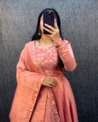 Nila - Banarasi Anarkali Gown - L, Peach