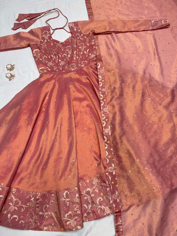 Nila - Banarasi Anarkali Gown - L, Peach