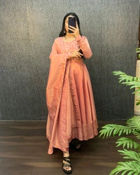 Nila - Banarasi Anarkali Gown - M, Peach