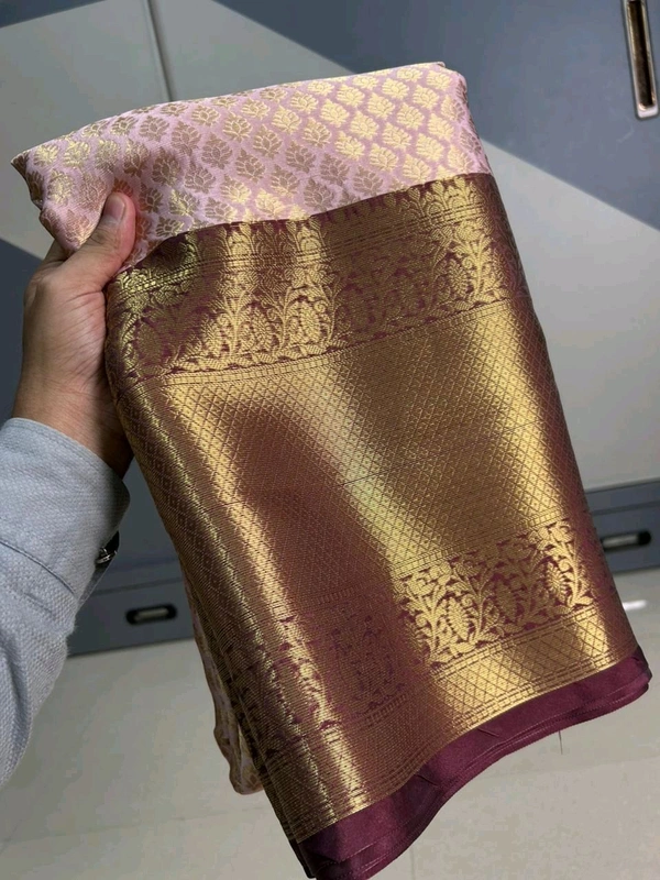 Pastel Pink Banarasi Silk Saree with Rich Zari Border
