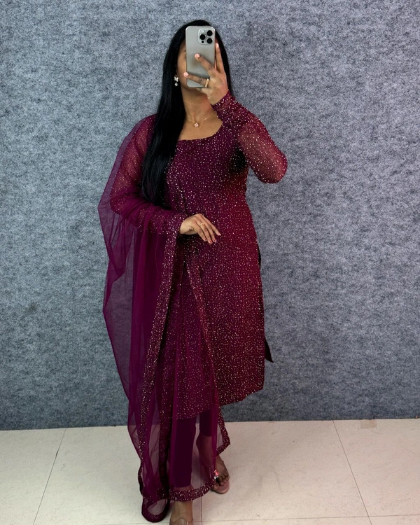 Diana -Designer Party Wear Kurti - M, Cherry Wine