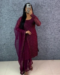 Diana -Designer Party Wear Kurti - L, Cherry Wine