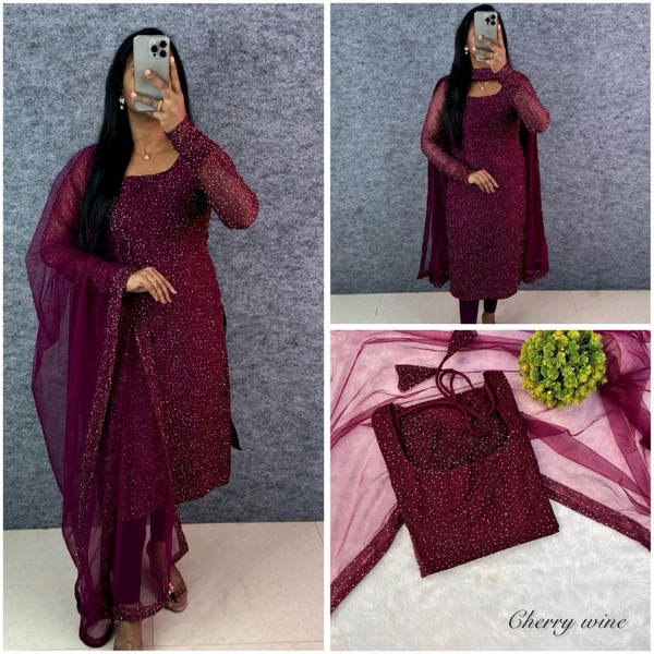 Diana -Designer Party Wear Kurti - L, Cherry Wine