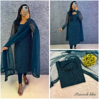 Diana -Designer Party Wear Kurti - XL, Peacock Blue