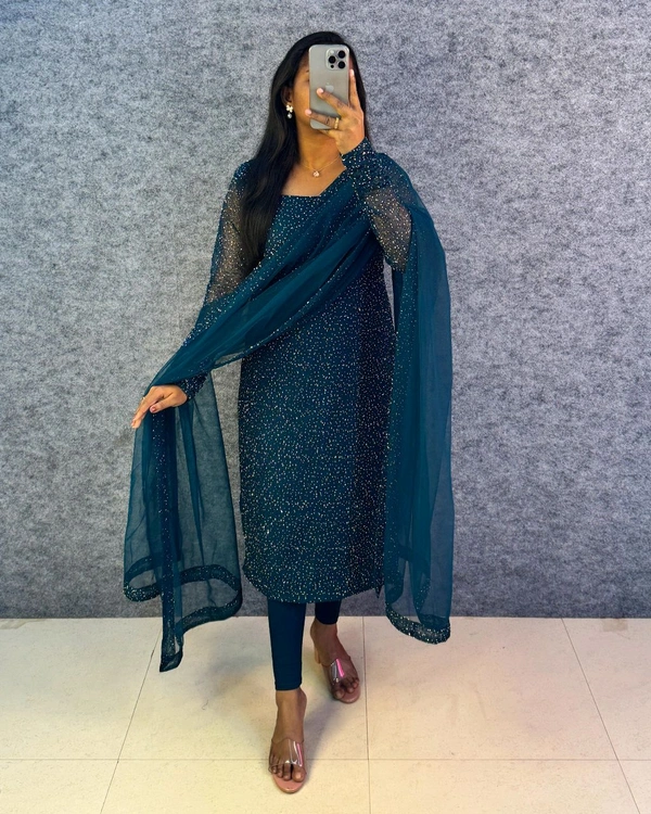 Diana -Designer Party Wear Kurti - 2XL, Peacock Blue