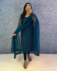Diana -Designer Party Wear Kurti - 3XL, Peacock Blue