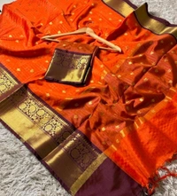 Kataan Rust Checked Buti Saree