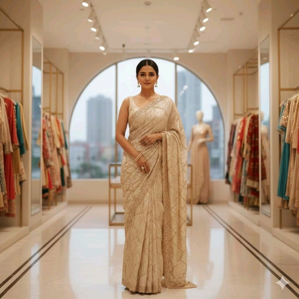 Gold Beads Handwork Designer Saree